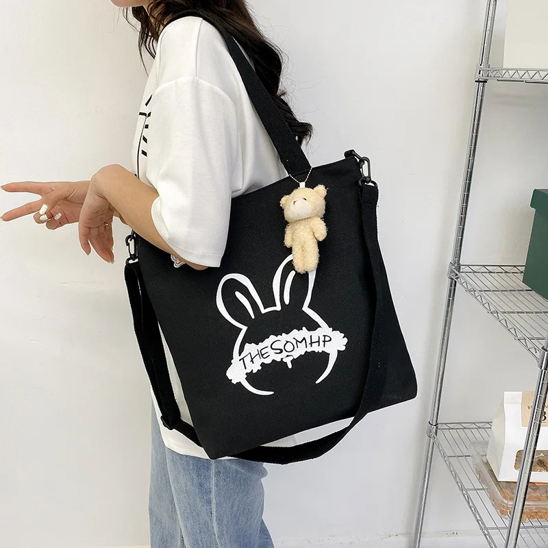 New Simple Canvas Shoulder Bag for Women's Cute Children's Tutoring Class Makeup Bag for Students Tote Bag