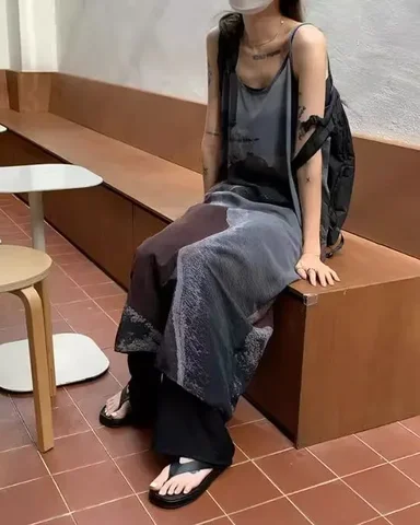 Neploe E-Girls Y2K персонализированное винтажное пляжное платье с принтом Vestidos 2000-х годов уличная одежда нишевое тонкое слегка прозрачное платье на подтяжках