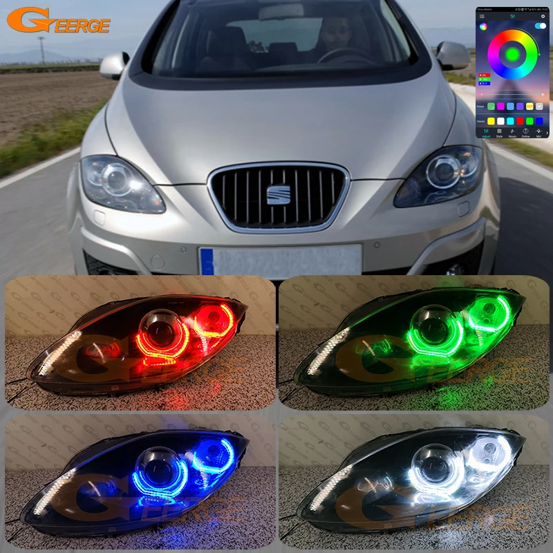 Фото Для SEAT Leon Altea Toledo Day Light Bluetooth APP Crystal DTM M4 Style Многоцветный RGB светодиодный комплект Angel Eyes Halo Rings №2