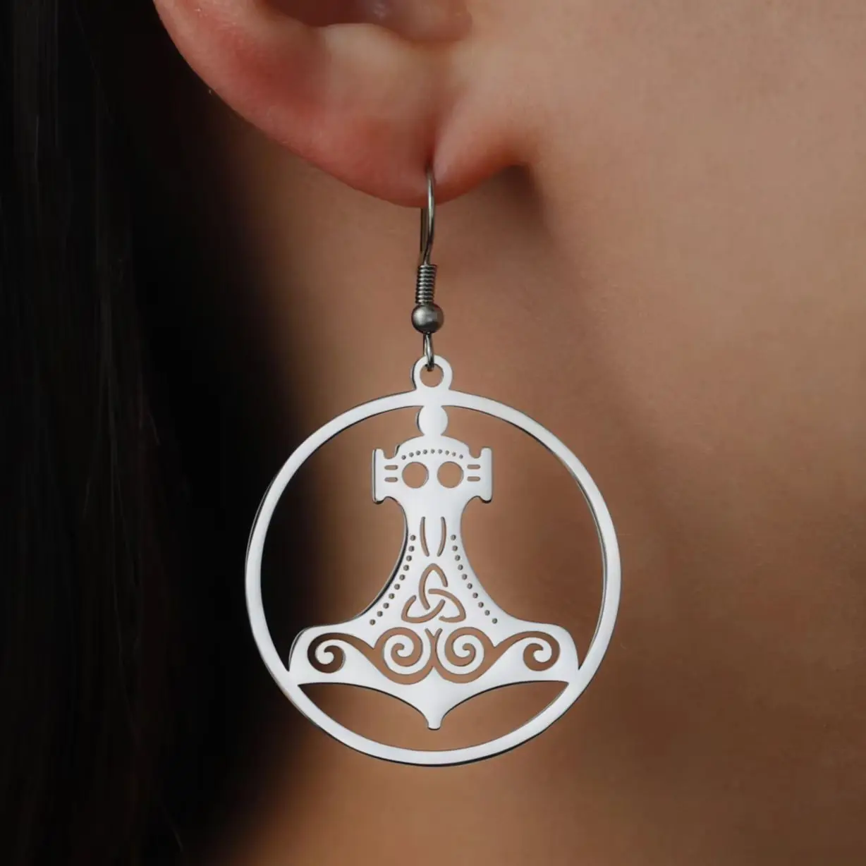 LIKGREAT серьги-капли из нержавеющей стали в скандинавском стиле Mjolnir для женщин