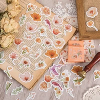 46pcs kawaii orange flowers aesthetic stickers decoractive scrapbooking accessories diy phone sticky sticker flakes for kids