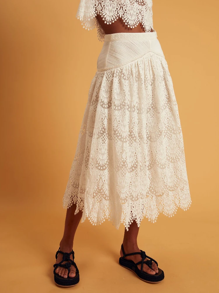 

Винтажное кружевное длинное платье-трапеция с водорастворимым кружевом