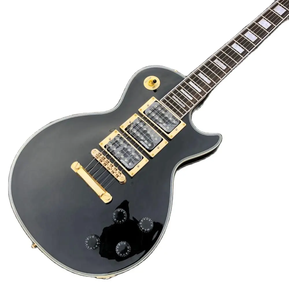 

Custom Electric Guitar.Black color mahogany body Guitarra.Rosewood fingerboard.high quality pickups.6 stings Gitaar.