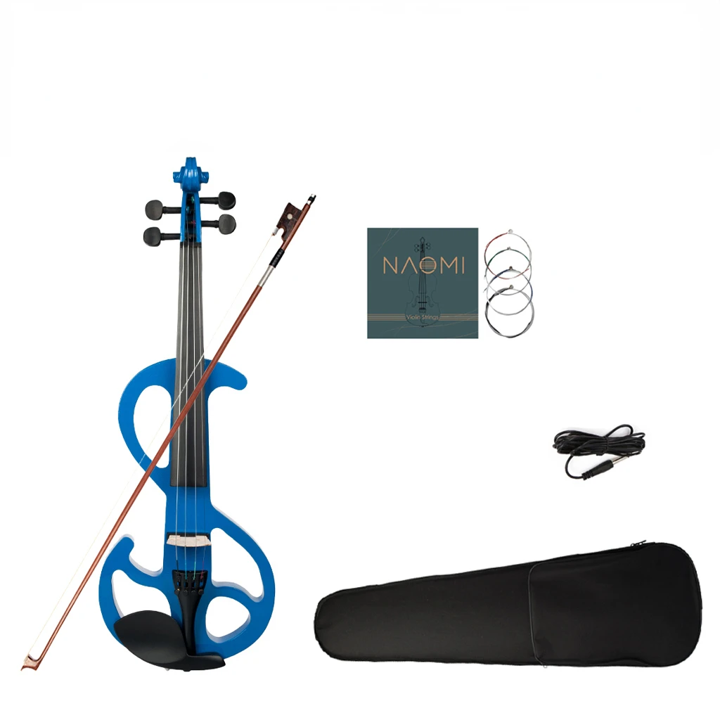 LOOK Electric Violin 4/4 Full Size Silent Violin Solid Wood Body Audio Cable And Bow For Beginners Adults Students Blue Fiddles