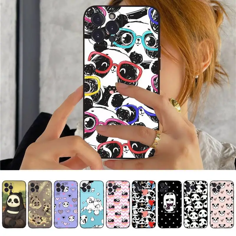 

Cartoon Cute Panda Phone Case For iPhone 13 Pro MAX 14 11 12 Mini X XS XR 6 7 8 Plus SE 2020 Soft TPU Cover