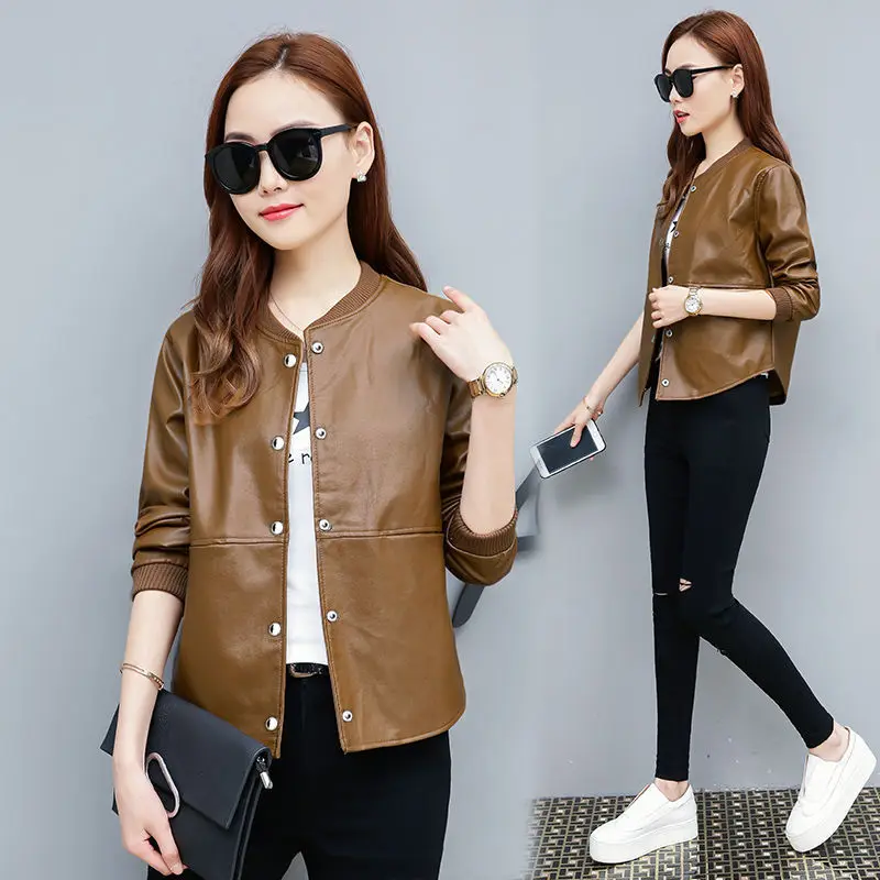 

2022 Fashion New Women's Leather Jacket Vintage Motorcycle Coat Short Faux Leather Biker Autumn Jacket Soft Coat for Female L384