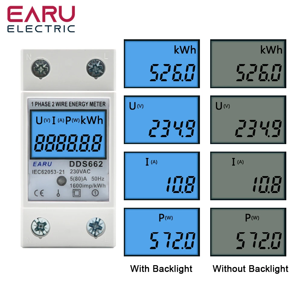 Din Rail Single Phase Two Wire LCD Digital Display Wattmeter Power Consumption Energy Electric Meter KWh AC 230V 50Hz Electric