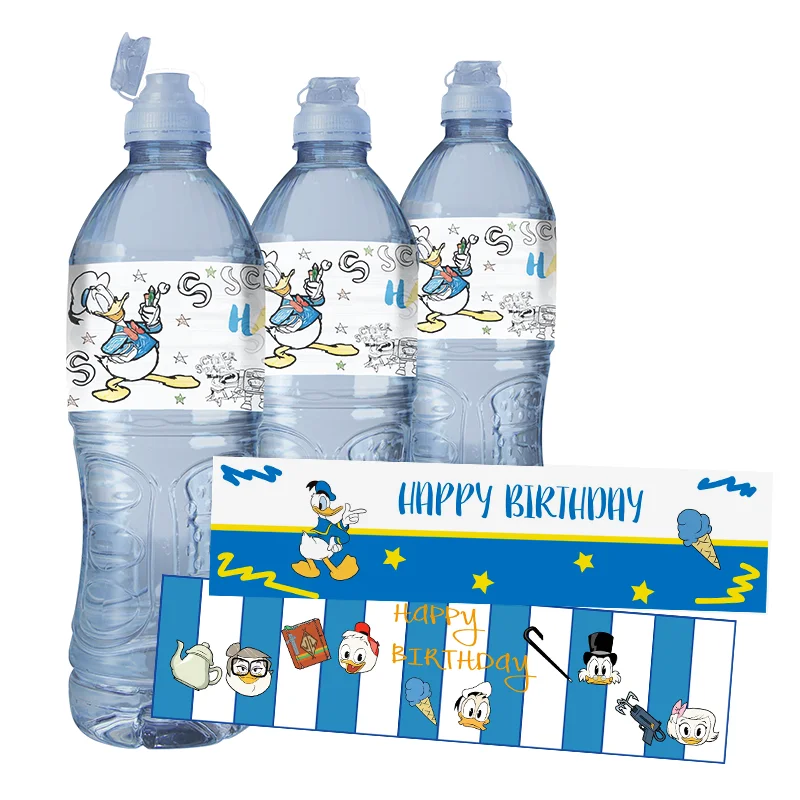 

24pcs Cartoon Personalise Disney Donald Duck Birthday Party Water Bottle Labels Custom Waterproof Stickers Candy Bar Wrappers