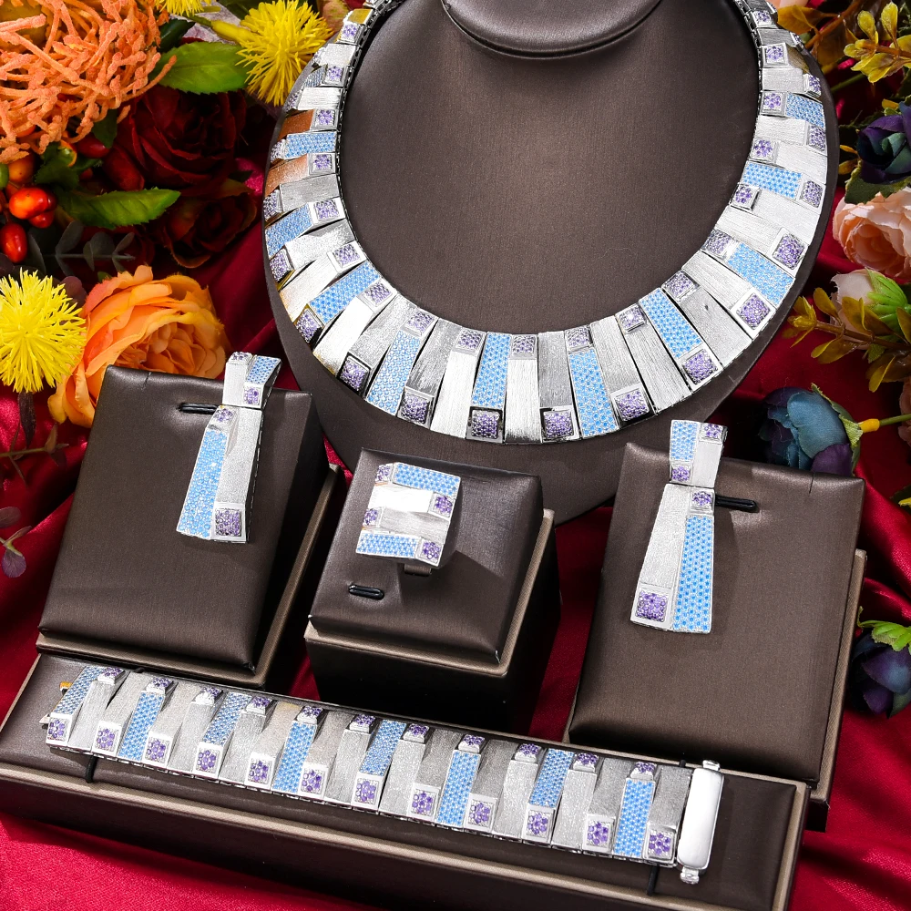 

Soramoore Luxury Trend Gorgeous Necklace Earrings Bangle Ring Set African Jewelry Sets For Women Wedding Jewelry Trendy HOT New
