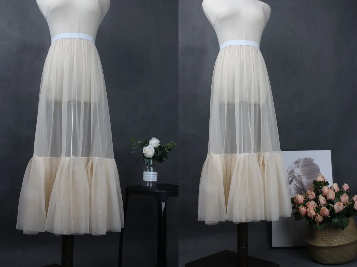 Корейский стиль прозрачная сетчатая юбка с подолом женская весна-лето