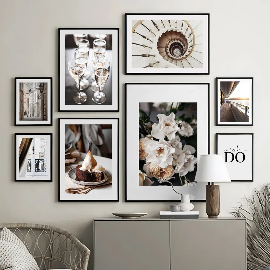 

European Architecture Stairs Pastry Flowers Fashion Wall Art Canvas Painting Posters And Prints Picture For Living Room Decor