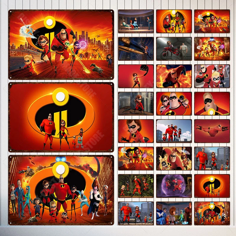 

The Incredibles Metal Sign Disney Movie Metal Poster Vintage Tin Plate Wall Decor Disney Cartoon Wall Stickers Garage Decor