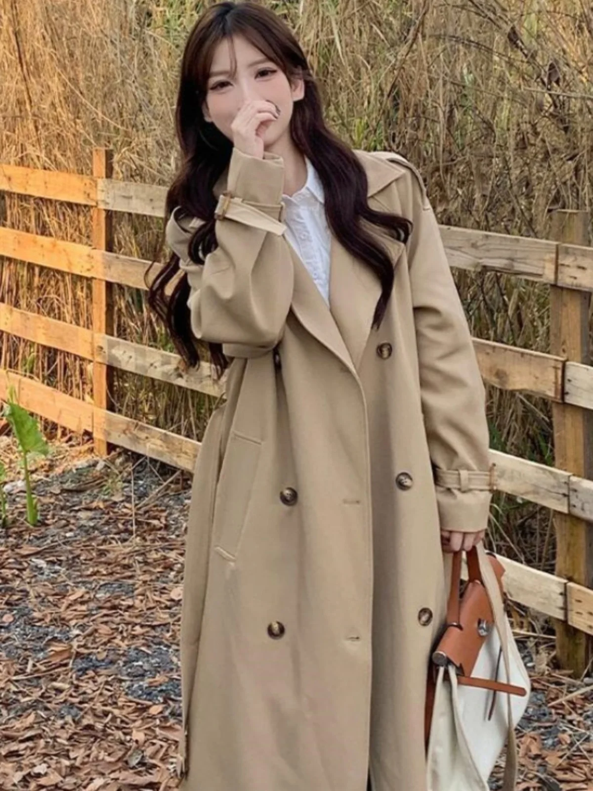 Весна и осень 2024 британский плащ средней длины выше колена женский