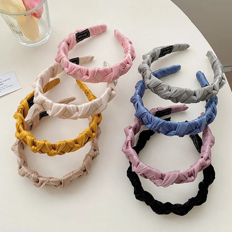 

Обруч для волос Плетеный однотонный, модный широкий ободок с узлом, аксессуар на голову