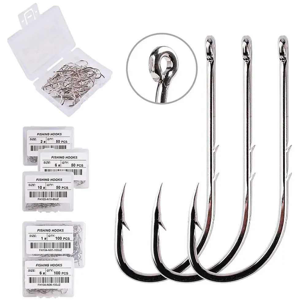 

100pcs Long Shank Fishing Hook With Barbed High Carbon Steel Barbed Hooks With Storage Box Fishing Tackle Drop shipping