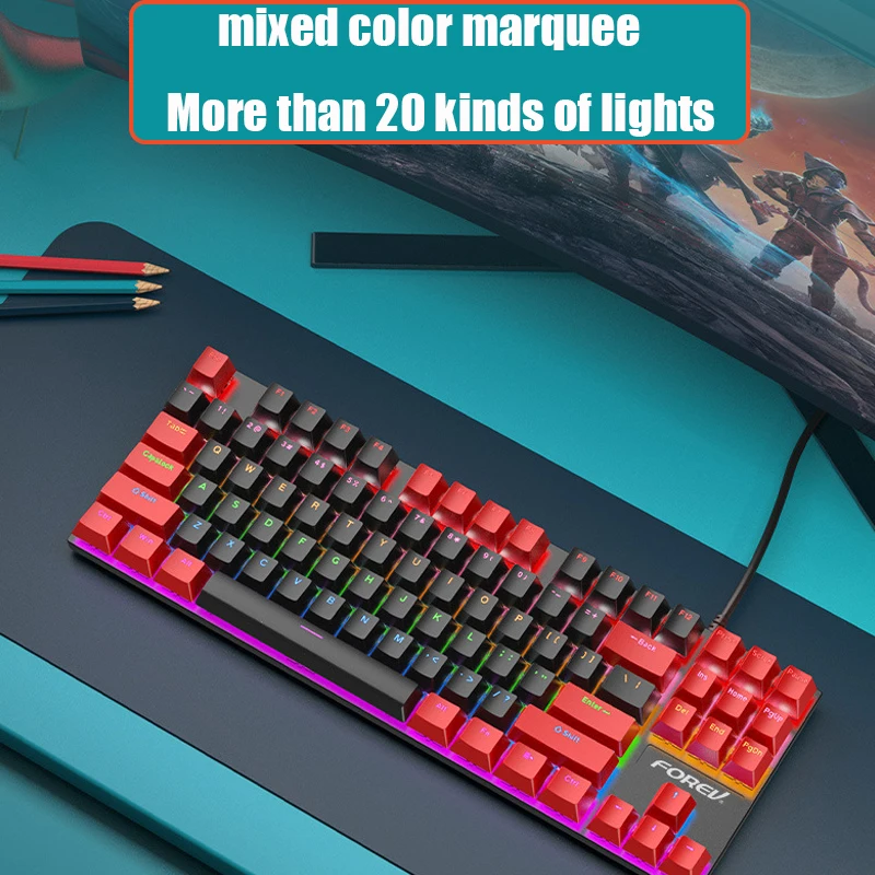 

87 Key Double Shot Keycaps Keyboard Custo Keycap Pattern Wired Games Green Axis Low Profile Mechanical Keyboards Pc Accessories