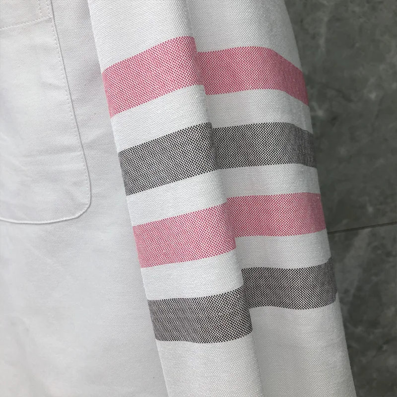 THOM Spring Autunm Fashion Brand Men's Pink Gray 4-bar Striped Casual Cotton Oxford Custom Wholesale TB Shirt