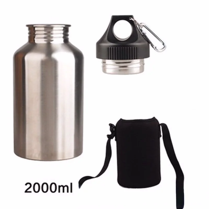 

Спортивная бутылка для питьевой воды с крючком, 2 л, из нержавеющей стали, с широким горлышком, для путешествий и прогулок, 1 комплект