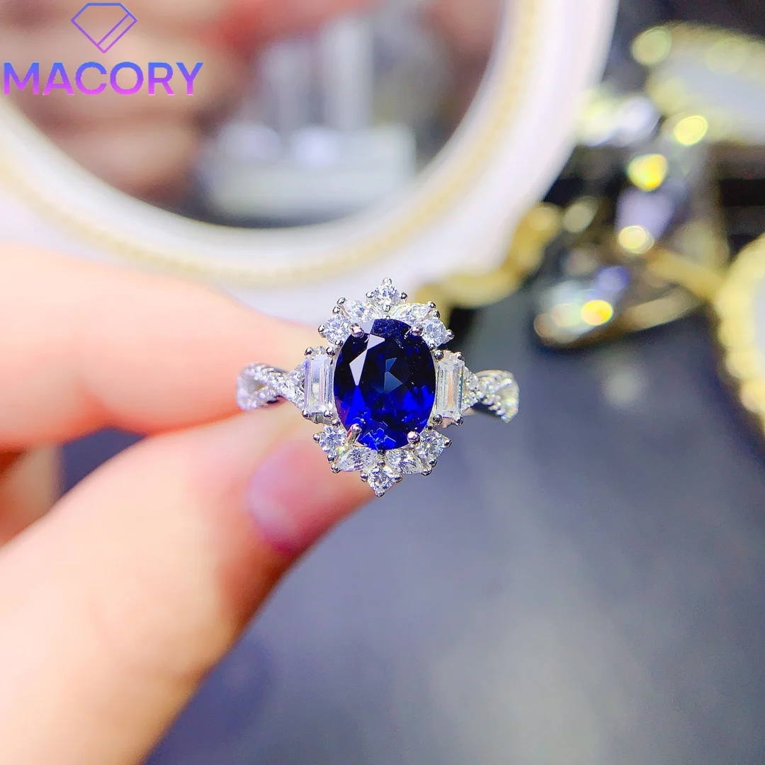 Кольцо из стерлингового серебра 925 пробы с синим драгоценным камнем регулируемое