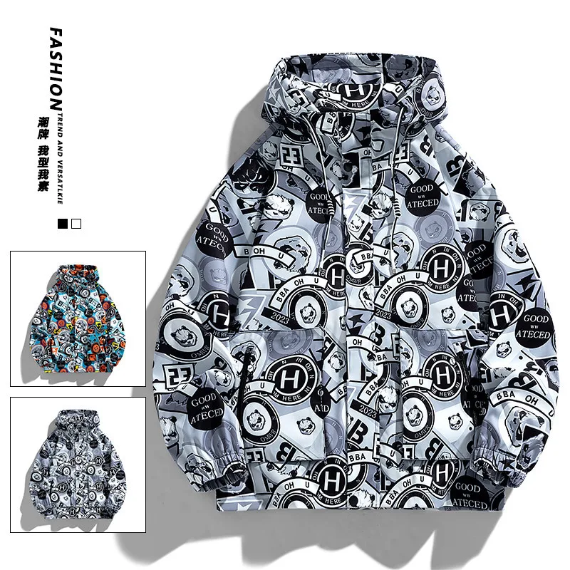 

2023 Men Spring Autumn Tactical Jacket Zipper Sweatshirt Outdoor Hooded Fashion New Cartoon Full Casual Windbreaker Trendy Coat