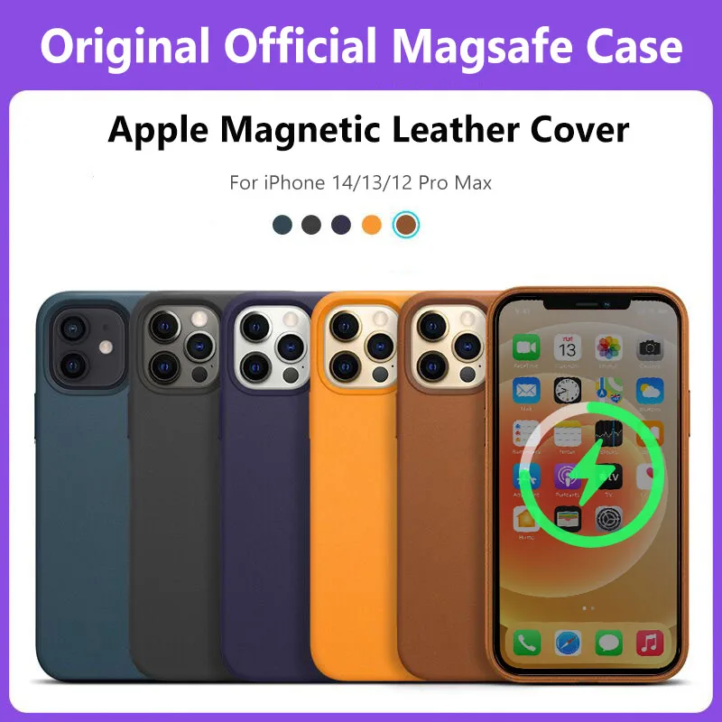 

Оригинальный кожаный магнитный чехол с официальным логотипом Apple Magsafe для iPhone 12 13 14 Pro Max Plus, чехлы с беспроводной зарядкой и полным покрытием