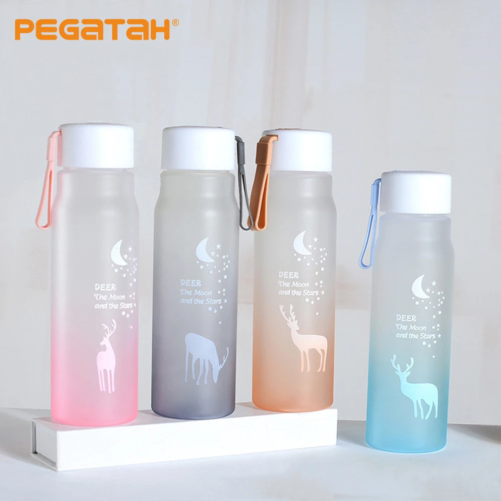 

500ml Sports Water Bottle Gradient Plastic Portable Cup Transparent Girl Leakproof Drop-proof Drinking Water Bottle For Outdoor