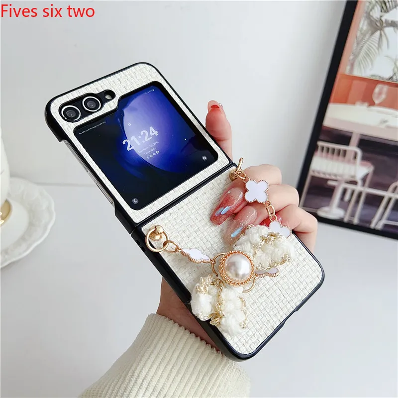 Жемчужный браслет с бантом из ПУ кожи тканевые чехлы для телефонов Samsung Galaxy Z Флип