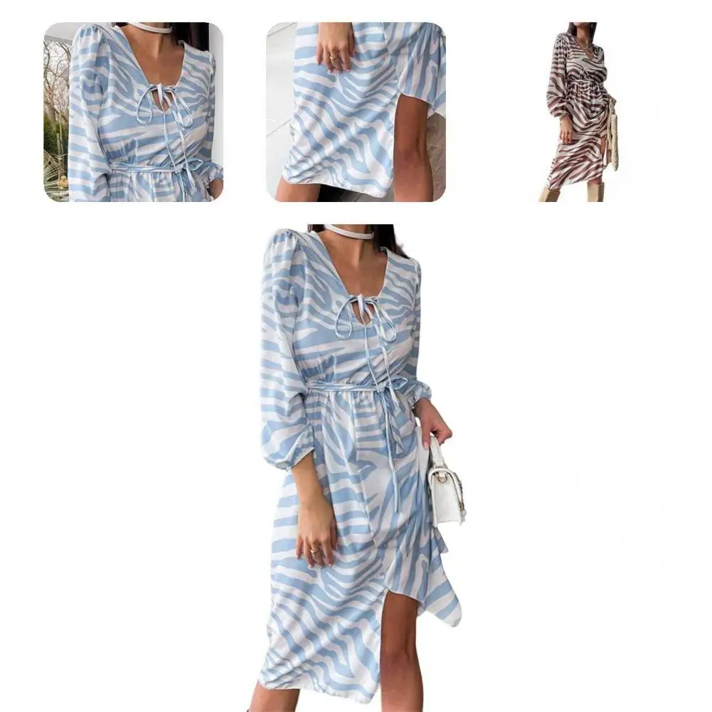 

Print Fabulous Pullover Lady Dress Zebra Texture Spring Dress Lace Up for Prom