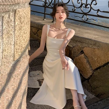 Elegant Square Neck Midi Dresses Summer New Women French Evening Party White Vestidos Fashion Princess Birthday Clothes 1
