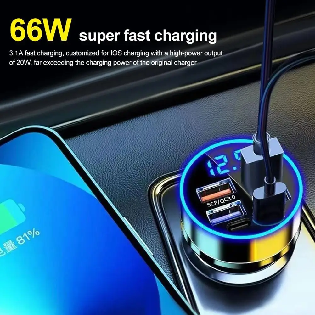 120 Вт 6-портовое автомобильное зарядное устройство типа C 4 USB 2 PD 3.1A QC3.0 Адаптер для