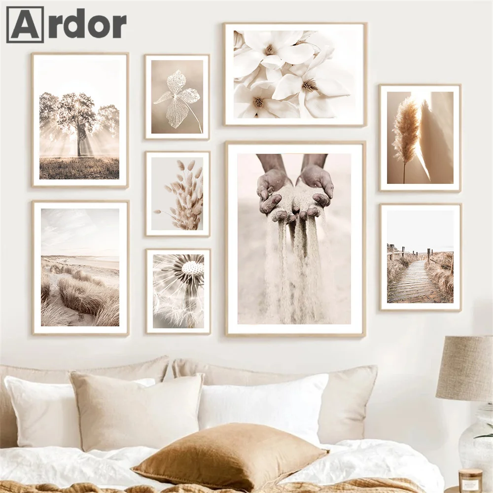 

Холщовая картина с изображением засушенных цветов одуванчика, пейзажа, скандинавские постеры и принты, декор для гостиной
