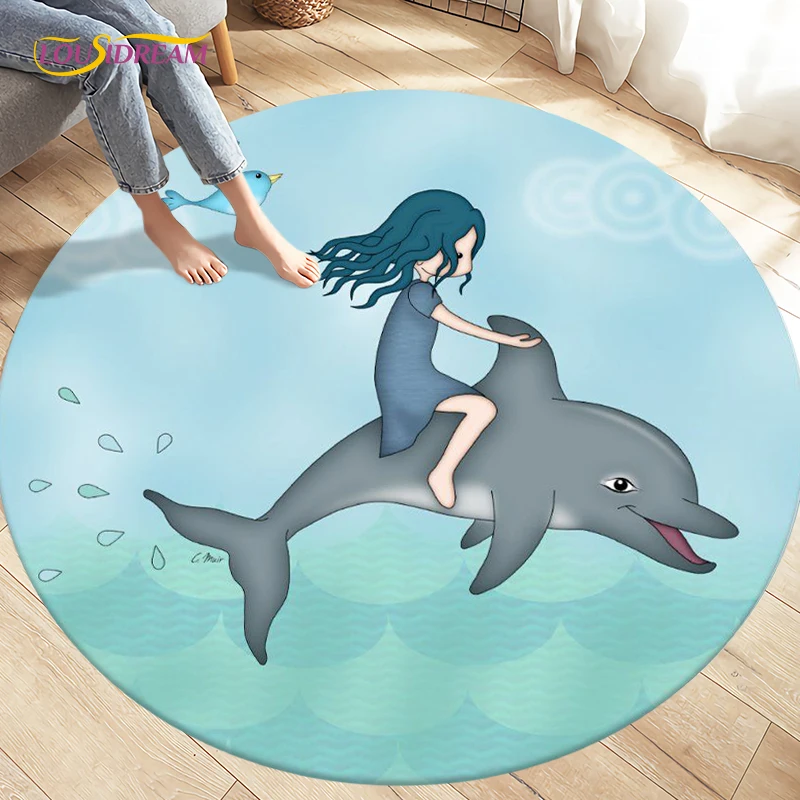 

Cartoon Cute Dolphin Animals Area Rug Round Carpets Rugs for Living Room Decoration,Kids Play Crawling Soft Non-slip Floor Mats