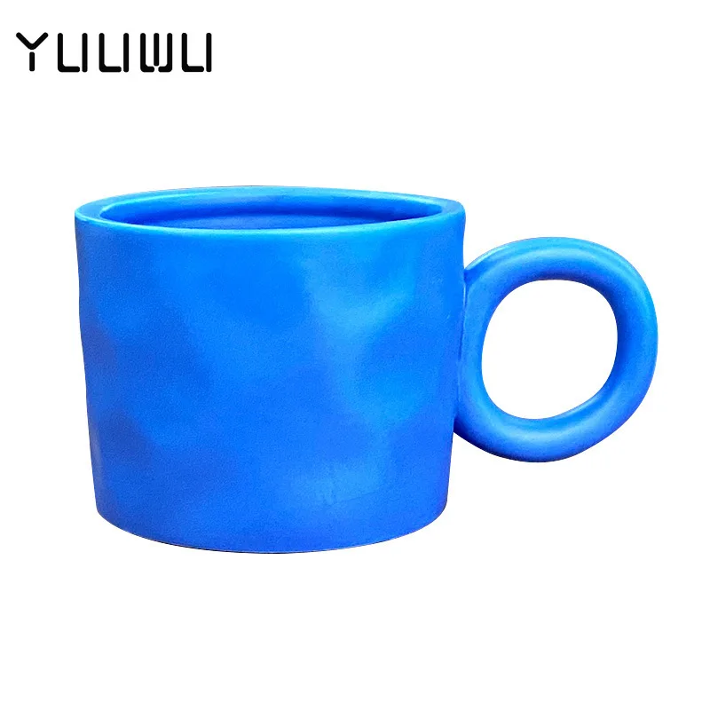 

Klein Blue Mug Breakfast Couple Ceramic Water Cup Hand Pinch Cup Design Sense Niche Office Style Coffee Milk Cup Drinkware Gift
