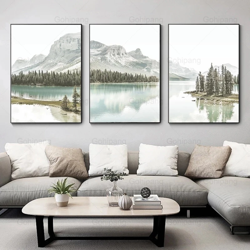 

Nature Scenery Posters Wall Art Canvas Painting Nordic Mountain Lake Landscape Pictures Home Decor Prints for Living Room Design