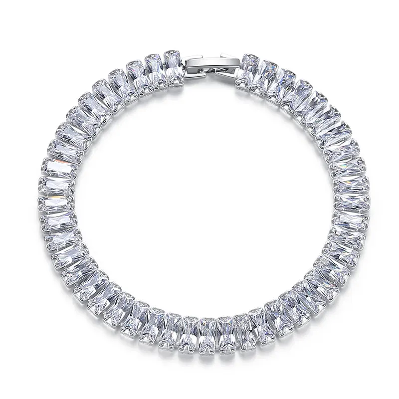 

White Gold Plated Baguette Cubic Zirconia Tennis Bracelet Classic CZ Link Chain Bracelet for Women Fashion Jewelry