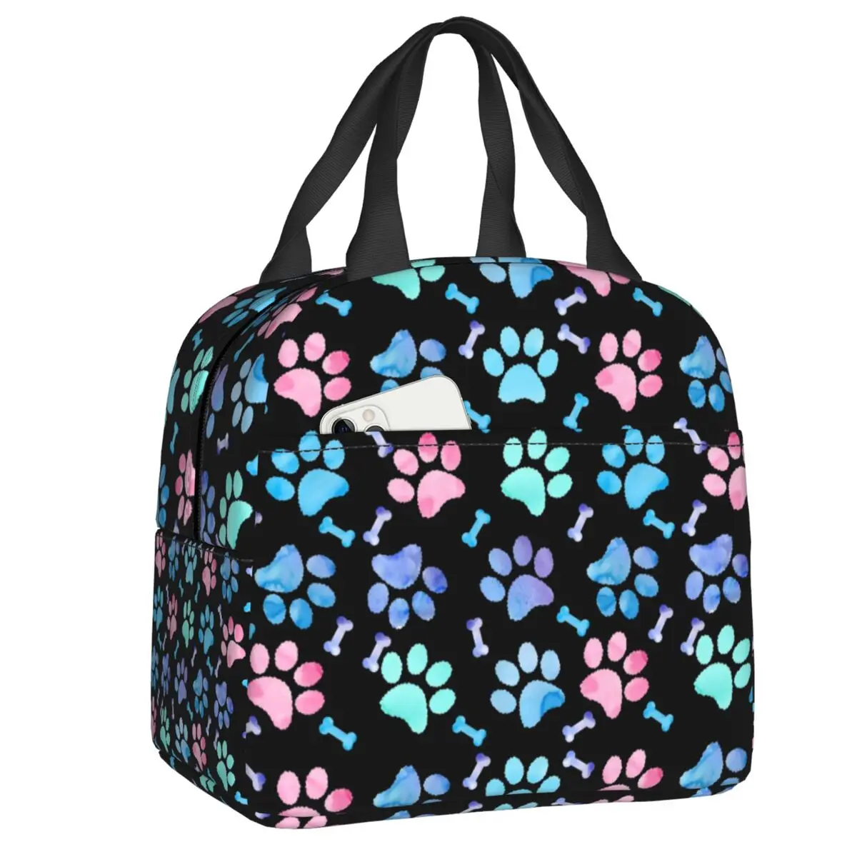 

Paw Dog Print Watercolor Pattern Insulated Lunch Bag for Outdoor Picnic Resuable Thermal Cooler Lunch Box Women Kids