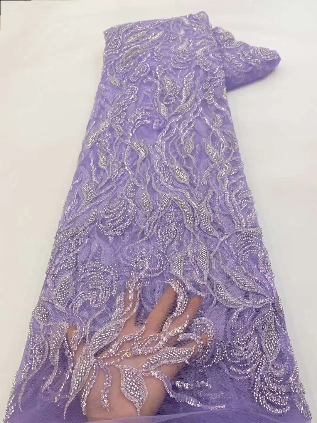 

Luxury Sequence Beads Groom African Lace Fabric 2023 High Quality French Tulle Lace Embroidery With Beads For Party Dress