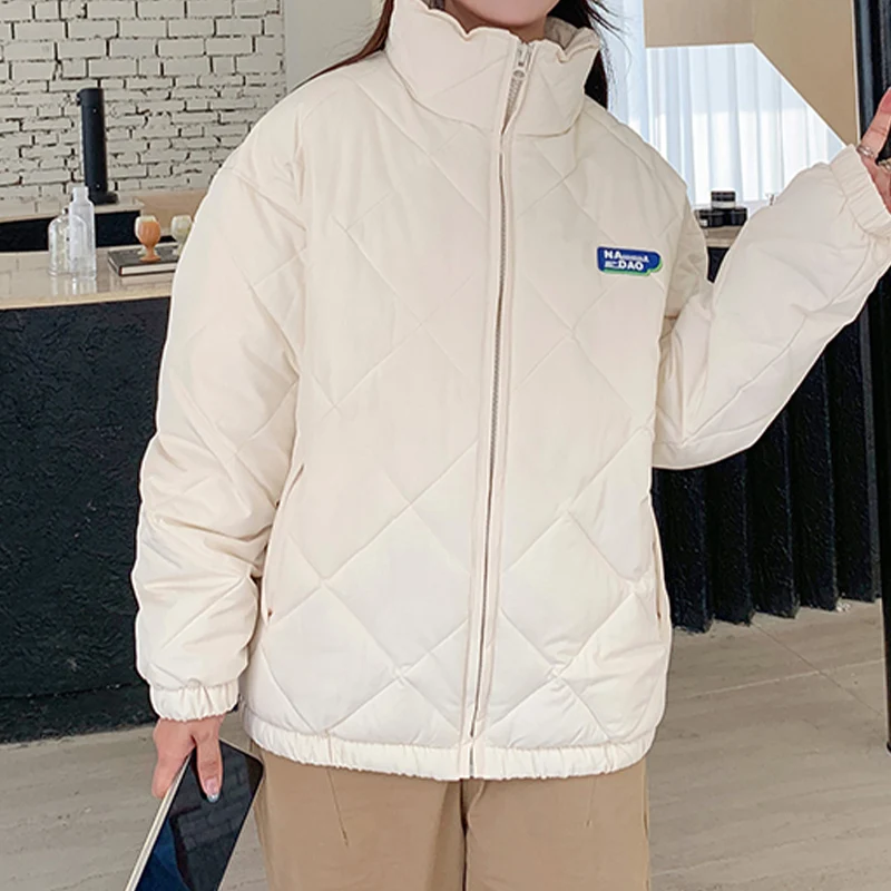 Women's Fashion Warm Parka Loose Casual Long Sleeve Women Solid Down Jacket Versatile Ladies Rhombus Outerwear 2022 Winter New