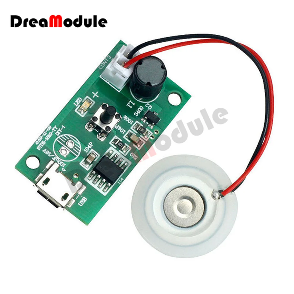 

DC5V Micro USB Ultrasonic Atomizing Humidifier Module Atomizer Driver Rubber Gasket Circuit Board DIY Kit with PH2.0 Terminals