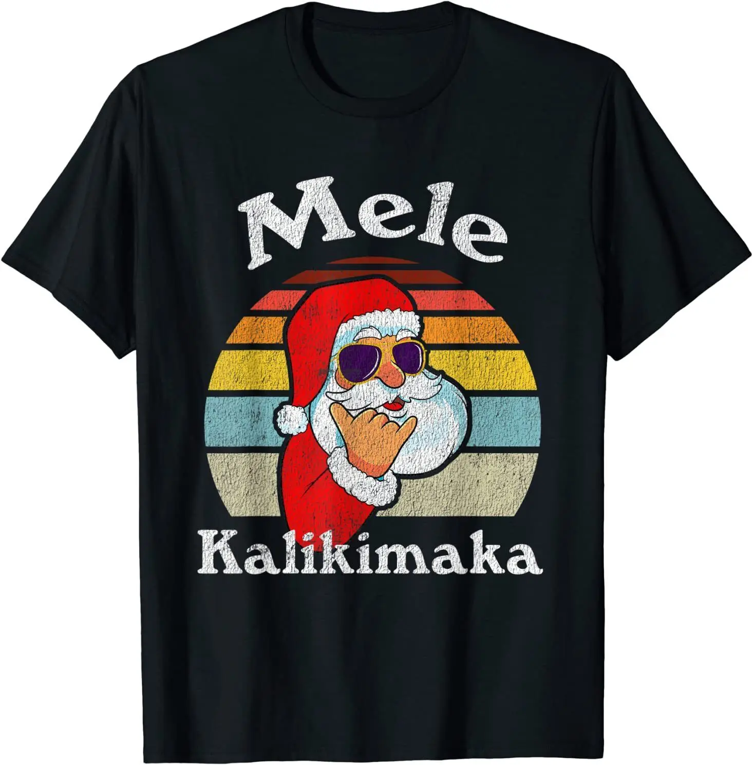 

Mele Kalikimaka Retro Christmas Santa Shaka Hawaii O-Neck Cotton T Shirt Men Casual Short Sleeve Tees Tops Harajuku Streetwear