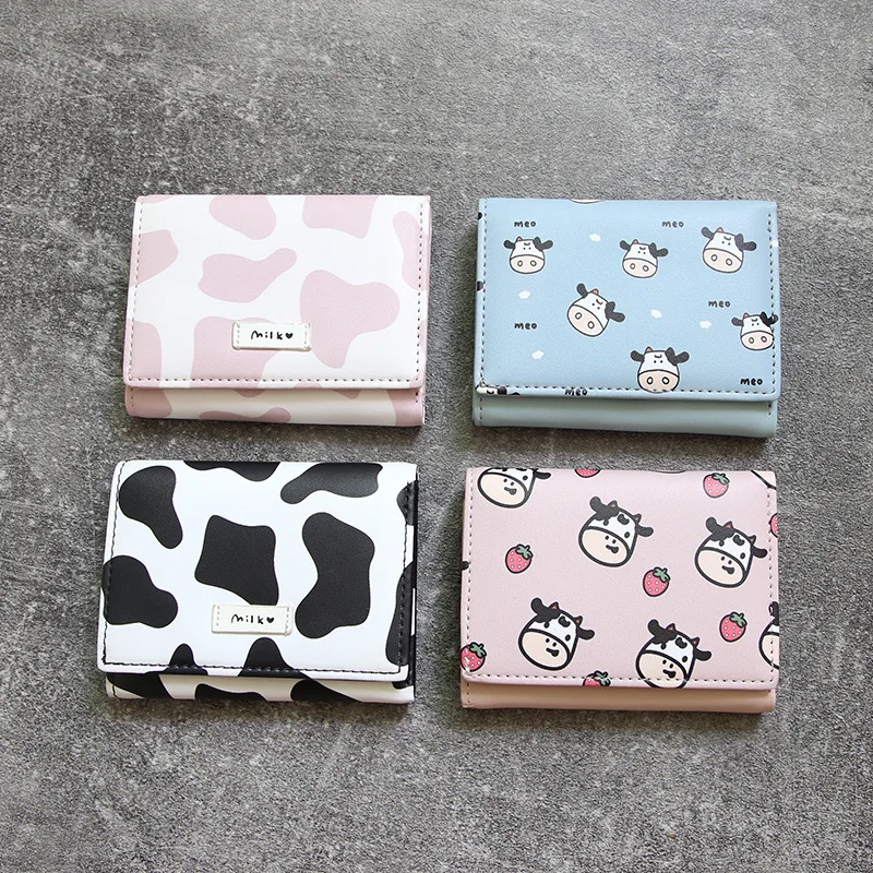 

Cow Pattern Short Wallets Women Multi-card Slot Small Coin Purse Ladies Mini Wallet Tri-fold Cartoon Card Holder Girl Gift