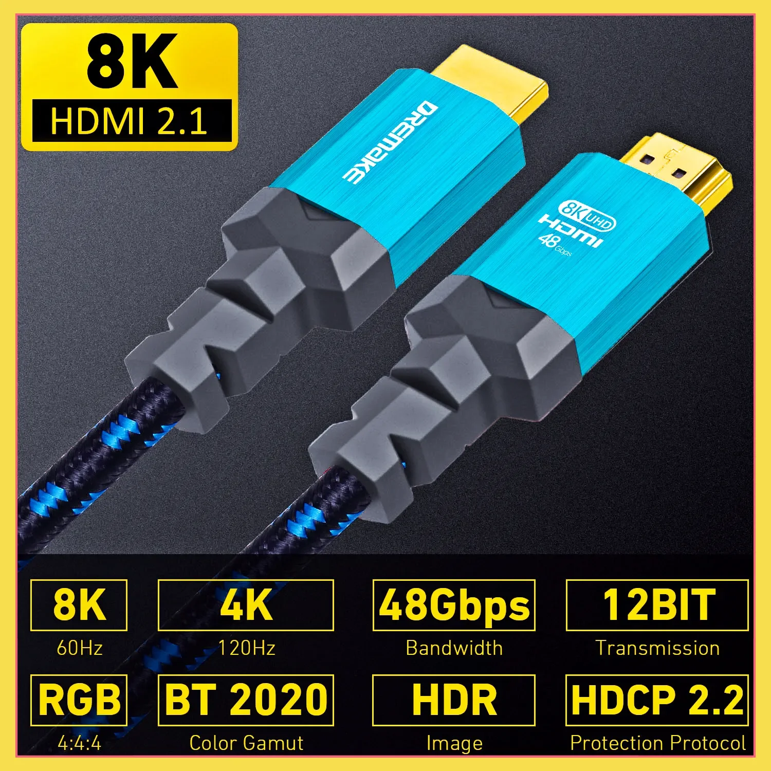 Кабель HDMI 8K @ 60 Гц и 4K 120 48 Гбит/с позолоченным покрытием для HDTV разветвитель