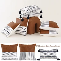 12 pcs pucanvas splicing pillow cover square rectangle tassel boho pillow case throw waist bed sofa pad home textile decor