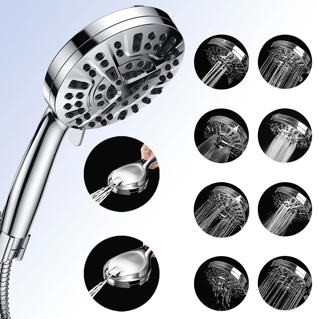 

High Pressure Shower Head with Handheld, 8 Spray Settings + 2 Power Jet Modes Shower Heads , 5.04" Detachable Showerhead Set wit