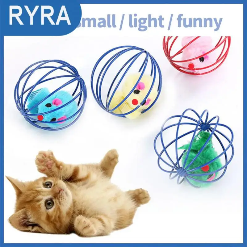 

Rainbow Ball Cat Toy Pet Spring Prison Cage Mouse Telescopic Wire Interactive Stick Bell Feather Play Toy Dog Color Pet Supplies