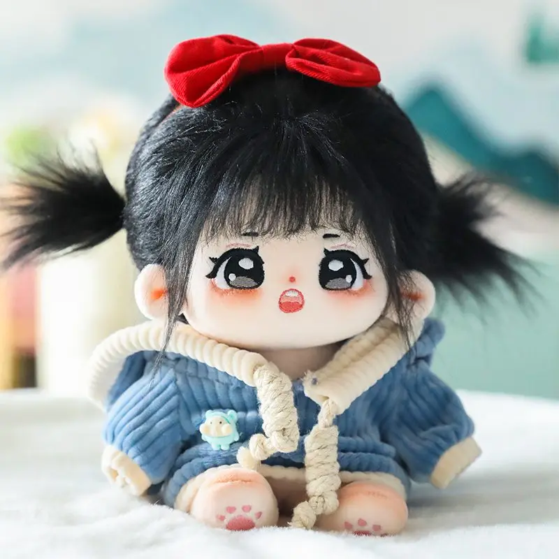 20cm No Attribute Kawaii Cotton Doll with Skeleton Black Hair DIY Doll Plush Human Doll Figure Baby Doll Collection Gift