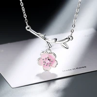 2022 new pink cherry blossom pendant necklace for women simple freshness short clavicle chain jewellery party birthday gift