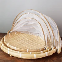 anti mosquito hand woven food serving tent basket tray vegetable bread storage basket portable outdoor picnic mesh net cover