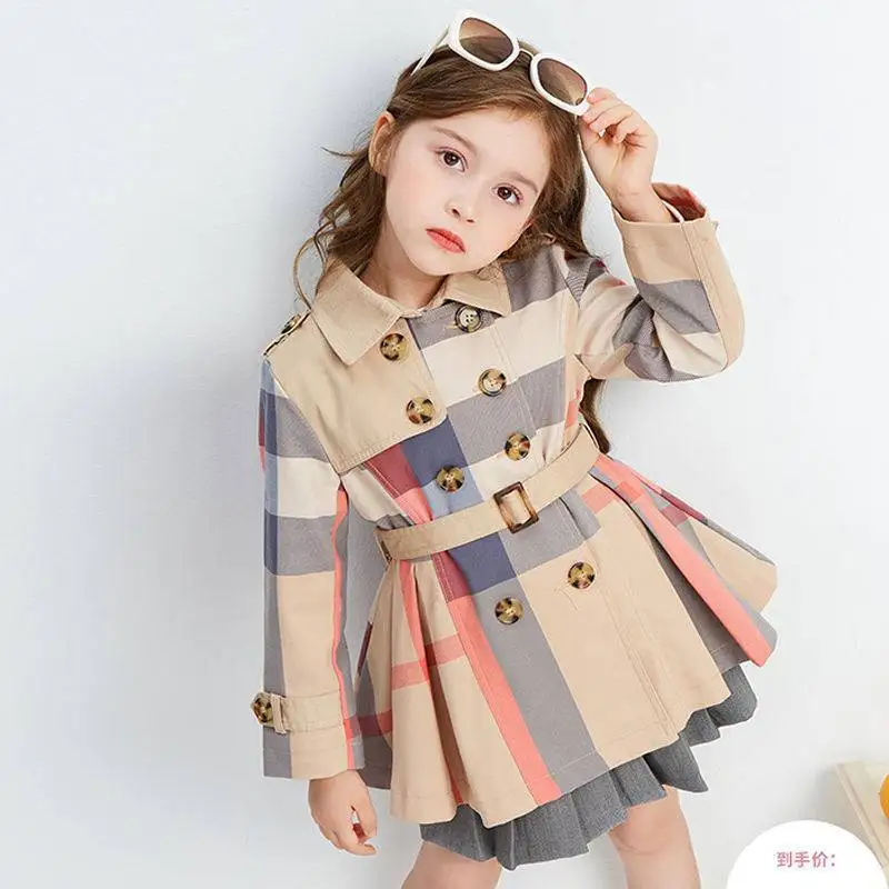 Autumn Winter Girls Trench Coat Teenage Long Sleeve Trench Jacket  Double Breasted Belted Windbreaker Kids Cute Coat For 2-12Y