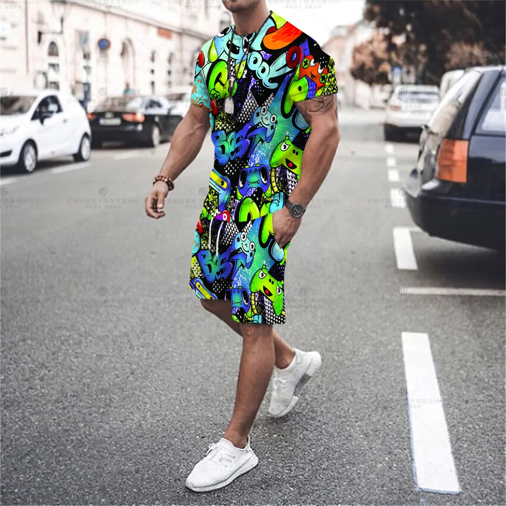

Text Graffiti Printing Polo Shirt Letter HWC Casual Shirt Shorts Retro T-Shirt Men's Short Sleeve Collar Suit Oversized Clothes